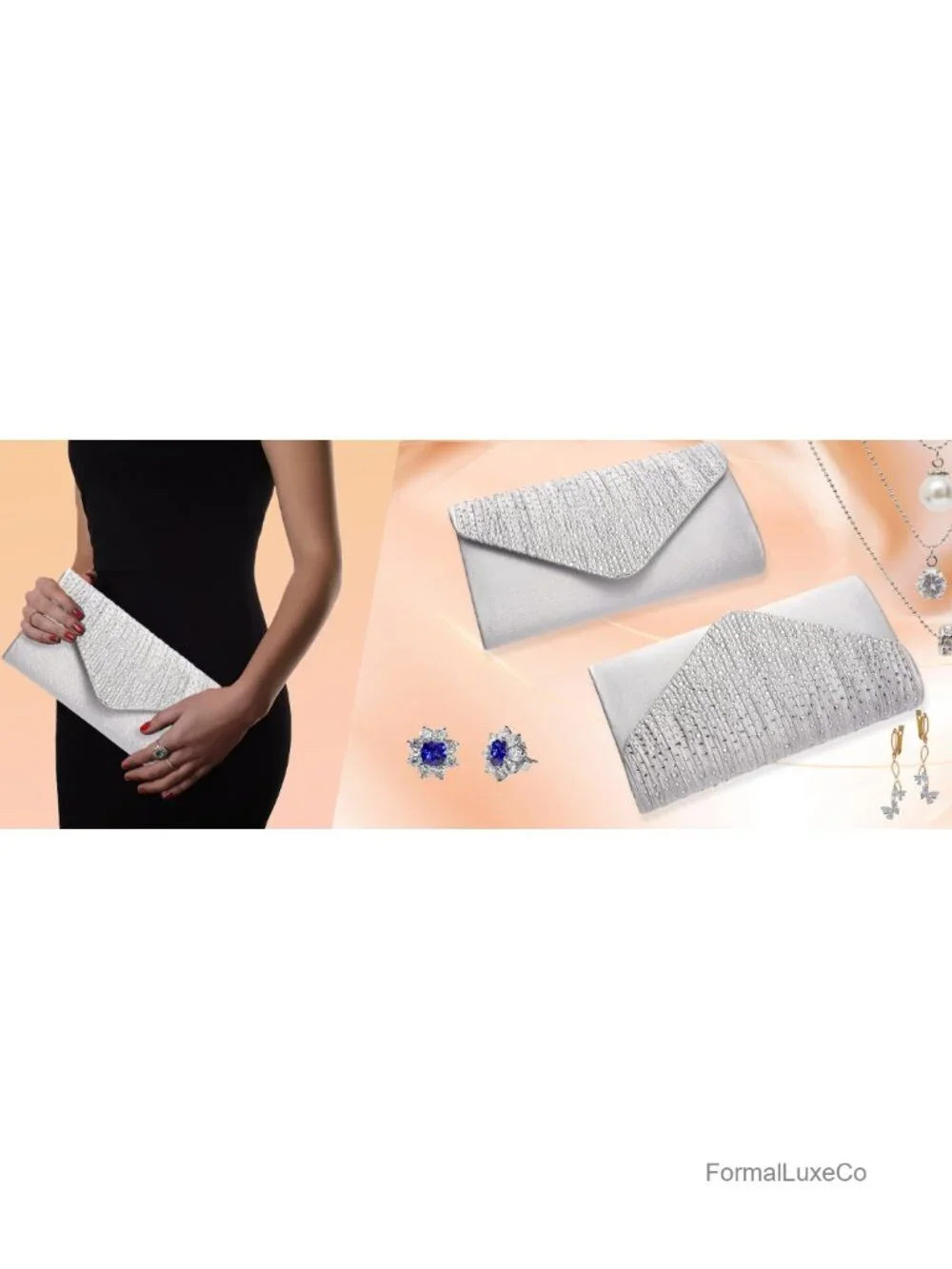 Satin Rhinestone Clutch Evening Bag Formal Handbag for Wedding Party Prom